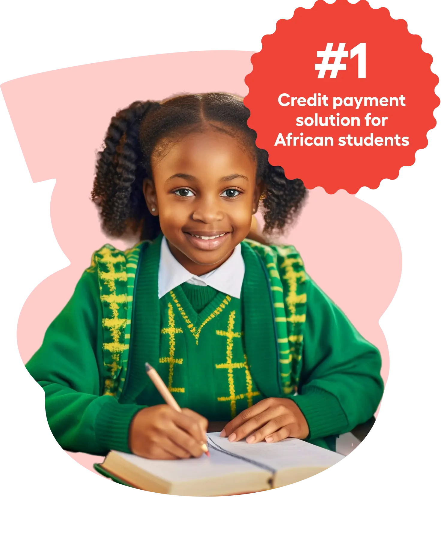 School girl in uniform writing at her desk